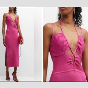 NWT Paola Bernardo Julia Ribbed Midi Dress in Fuchsia  Size S